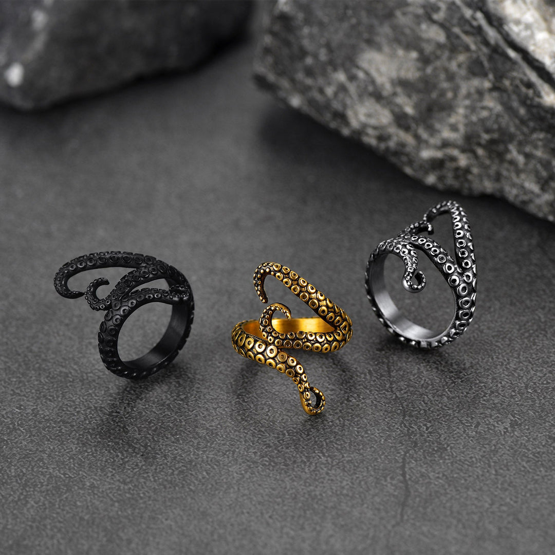 Biker Punk Three Octopus Tentacle Ring For Men