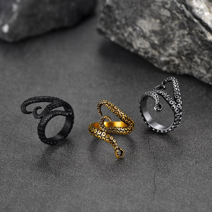 Biker Punk Three Octopus Tentacle Ring For Men