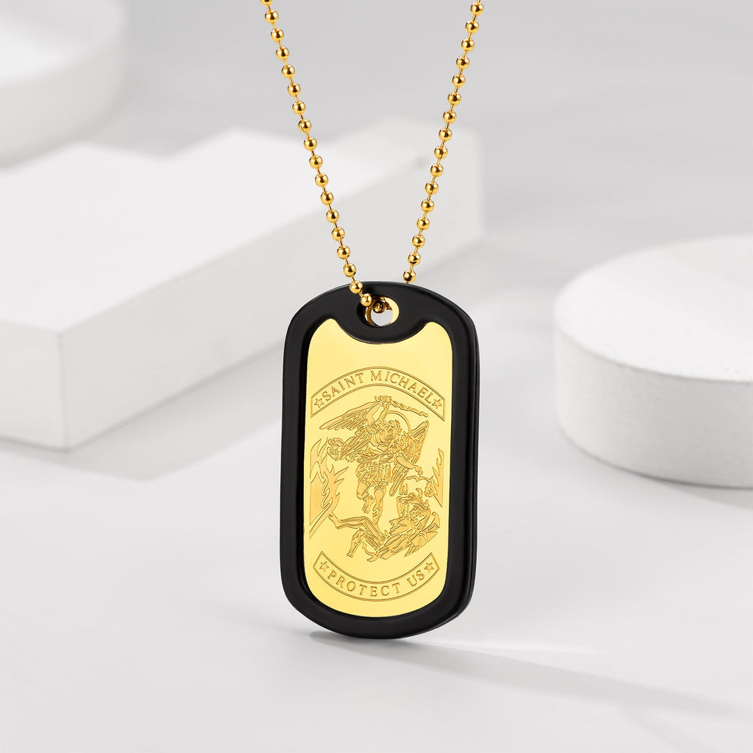 Engraved Military Saint Michael Necklace Dog Tag for Men