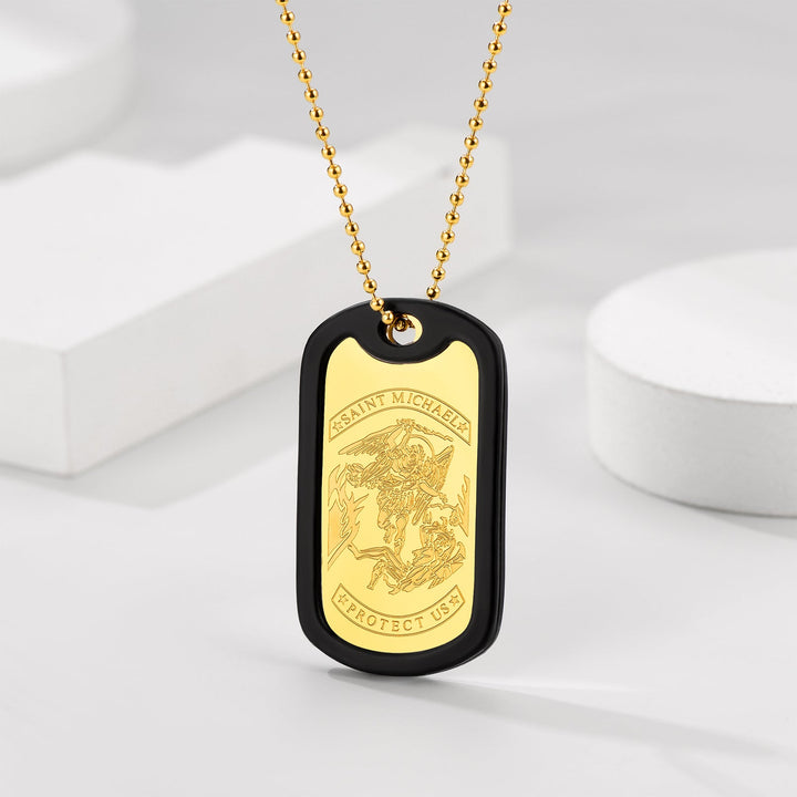 Engraved Military Saint Michael Necklace Dog Tag for Men