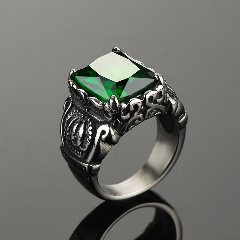 Flash Sale Vintage Crystal Crown Green Emerald Ring For Men