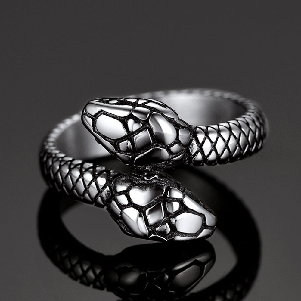 Biker Double Head Snake Stainless Steel Ring For Men