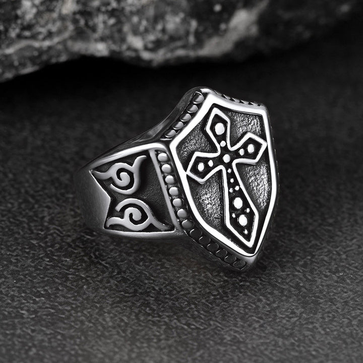 Shield Crusader Templar Cross Stainless Steel Ring For Men