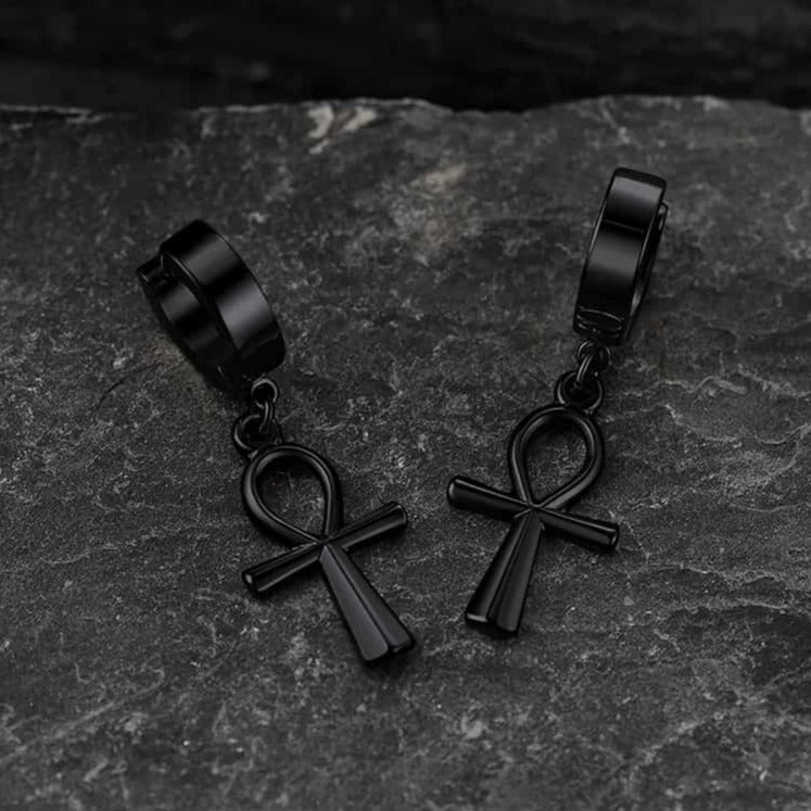 Ankh Cross Dangle Hoop Earrings for Men Women