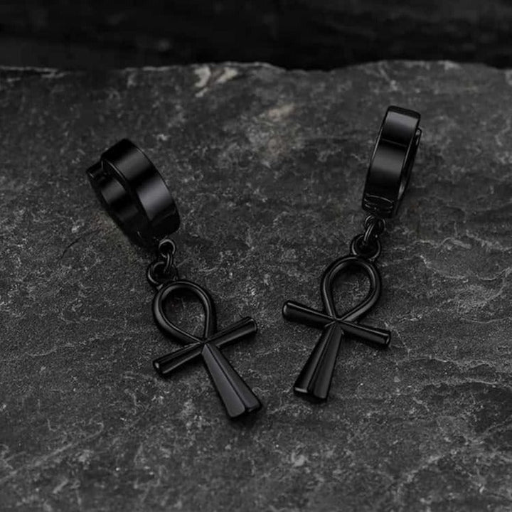 Ankh Cross Dangle Hoop Earrings for Men Women