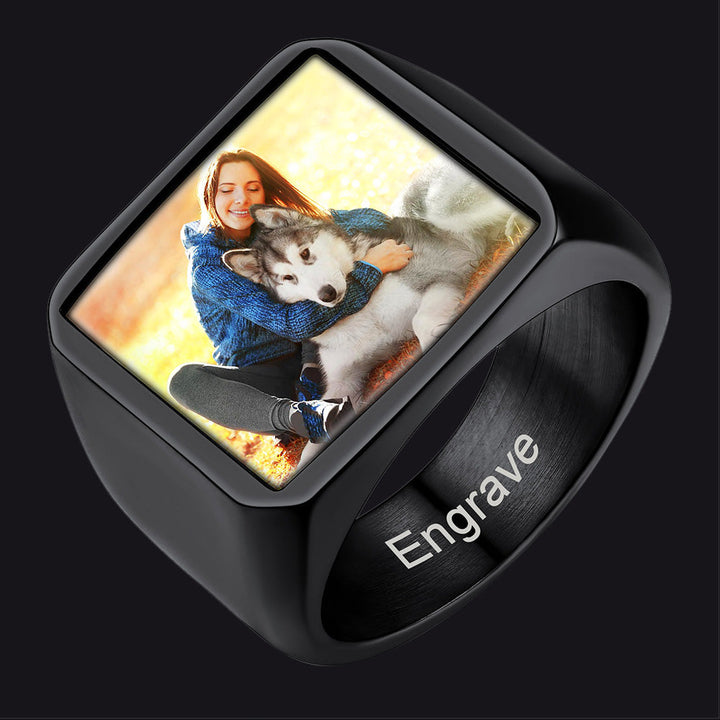Customized Square Picture Signet Ring With Photo for Men Women