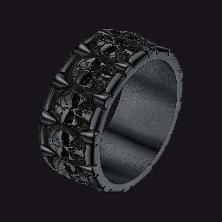 Gothic Black Onyx Signet Ring with Skull for Men