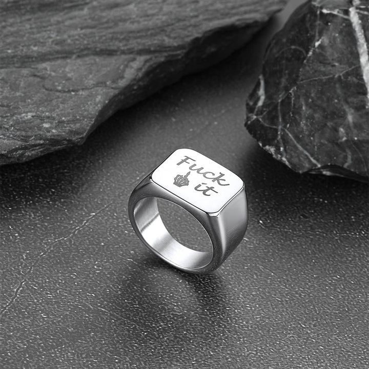 Stainless Steel Biker Signet Ring for Men