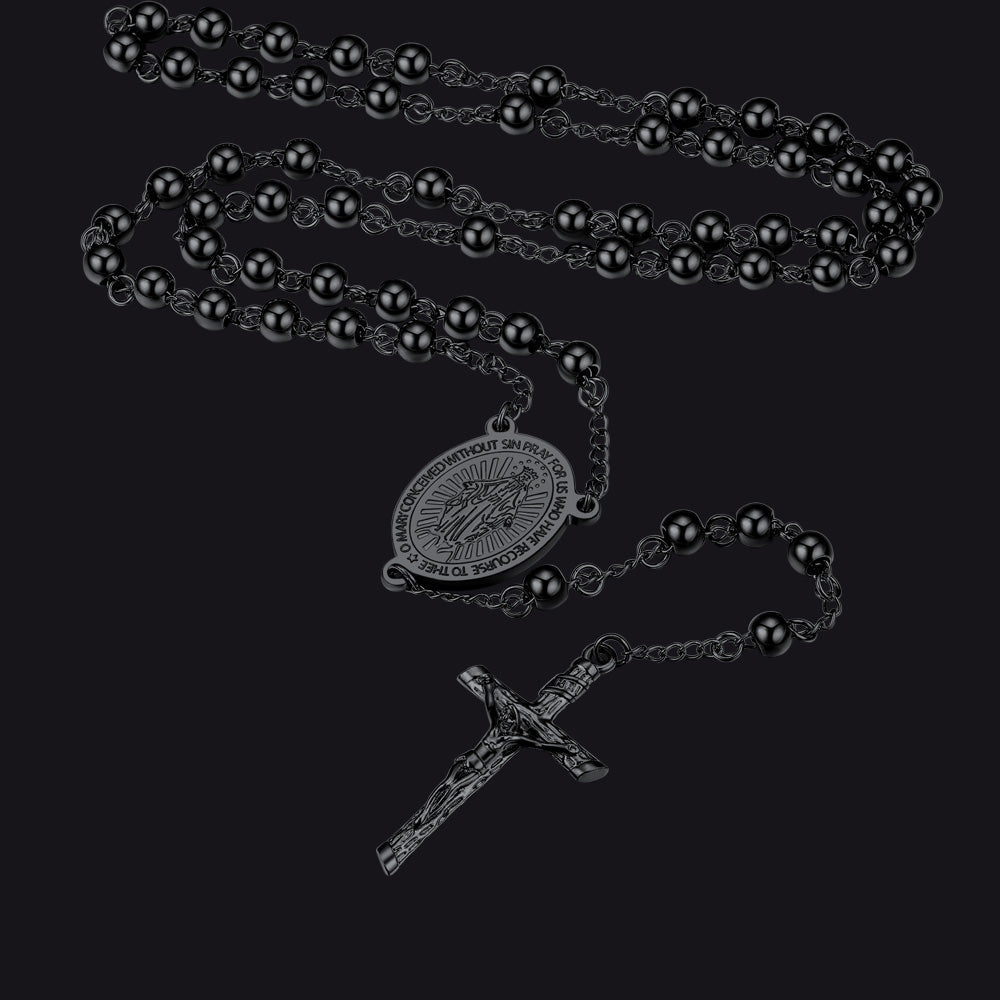 Catholic Virgin Mary Rosary Beads Cross Necklace Chain for Men Women
