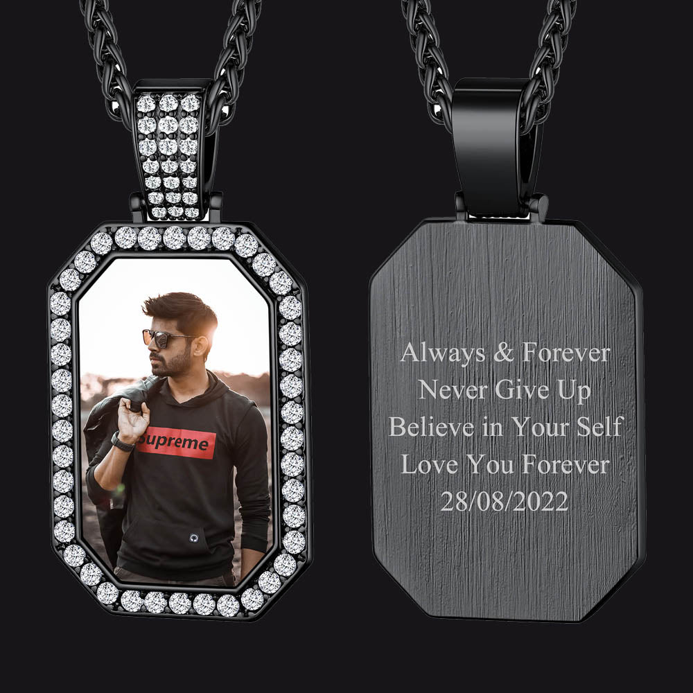 Memorial Personalized Picture Dog Tag Necklace with CZ for Men Mom Family