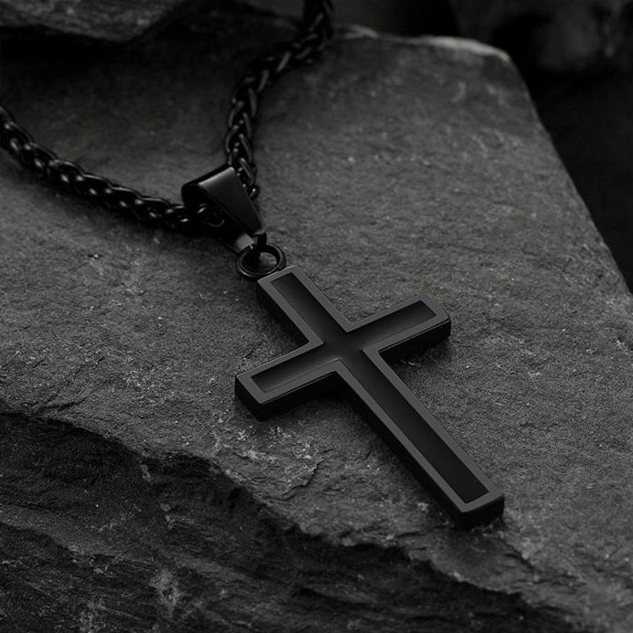 Christian Black Enamel Cross Necklace For Men Women