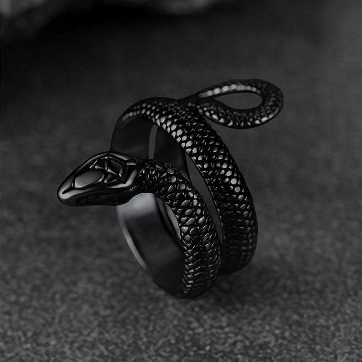 Punk Coiled Snake Stainless Steel Ring for Men and Women