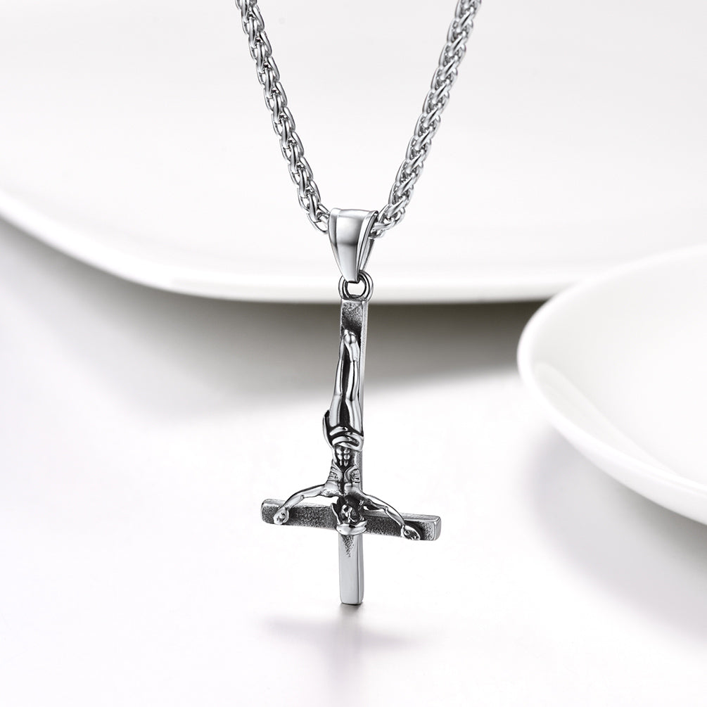 Upside Down Cross Crucifix Necklace Pendant for Men