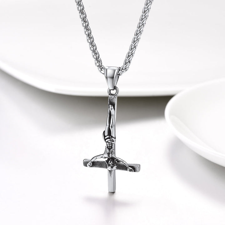 Upside Down Cross Crucifix Necklace Pendant for Men