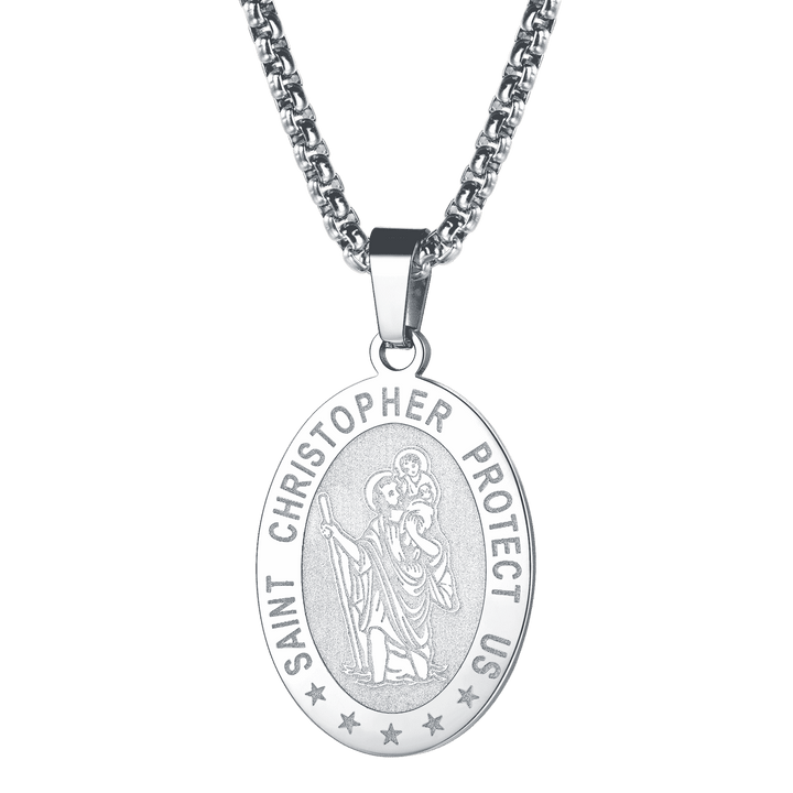 Oval Christian Saint Christopher Protection Medal Necklace For Men