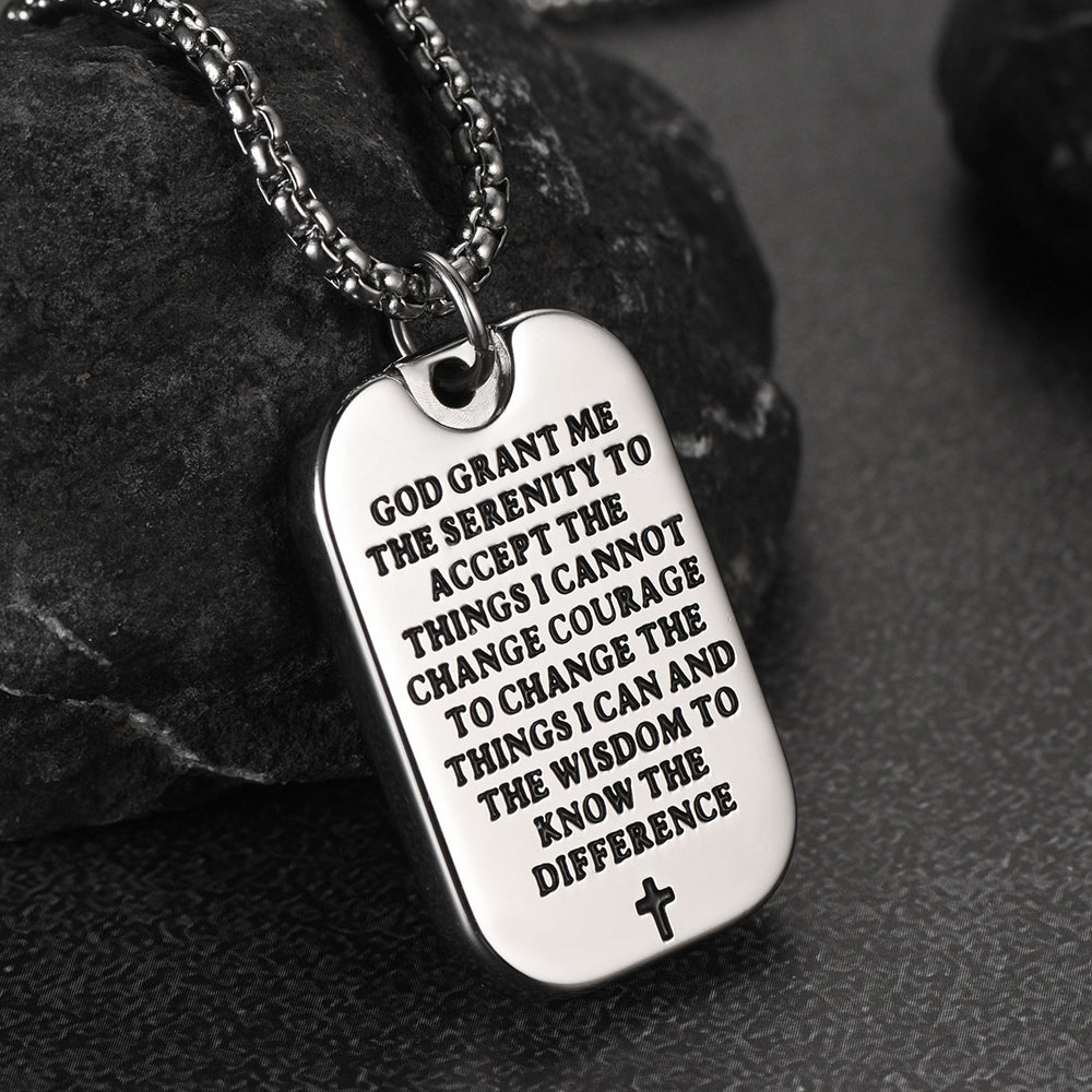 Serenity Prayer Hand Dog Tag Necklace For Men