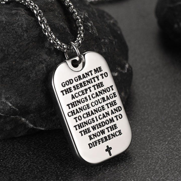 Serenity Prayer Hand Dog Tag Necklace For Men