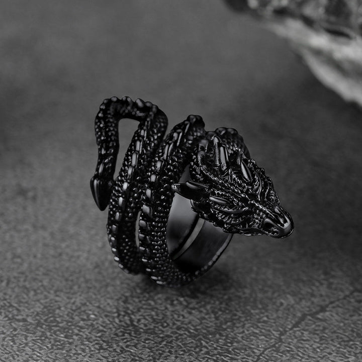 Punk Coiled Dragon Stainless Steel Ring for Men Women