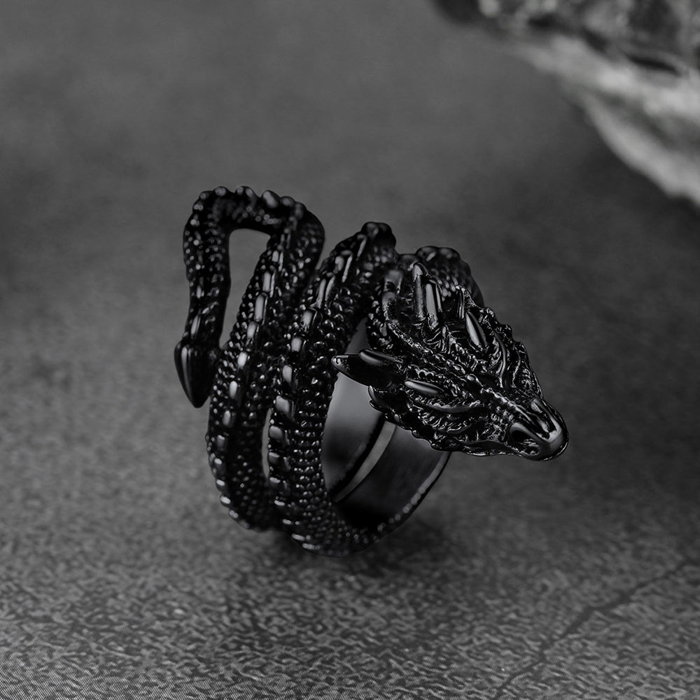 Punk Coiled Dragon Stainless Steel Ring for Men and Women