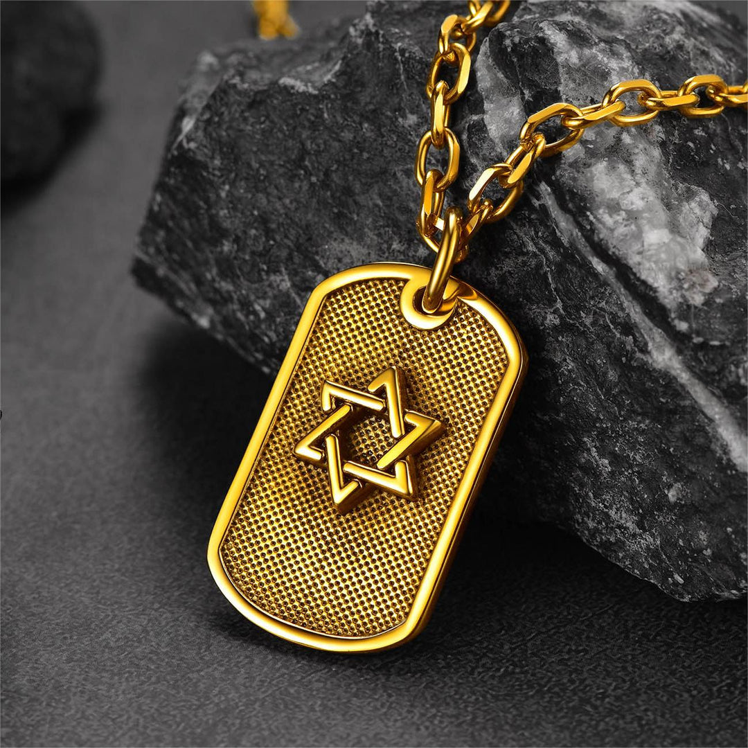 Engraved Jewish Star Of David Dog Tag Necklace For Men