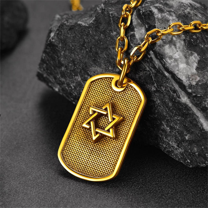 Engraved Jewish Star Of David Dog Tag Necklace For Men