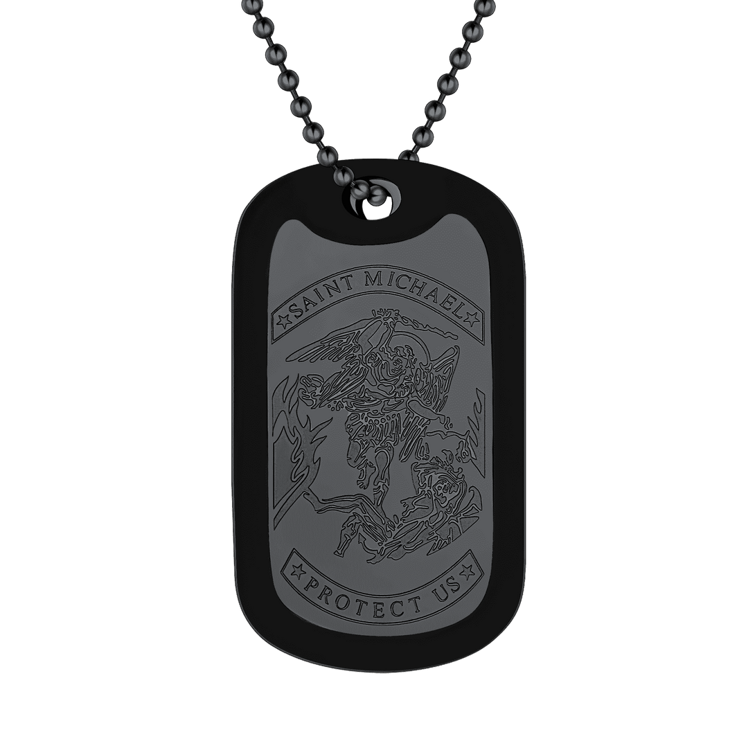 Engraved Military Saint Michael Necklace Dog Tag for Men