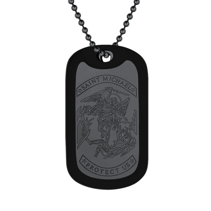 Engraved Military Saint Michael Necklace Dog Tag for Men