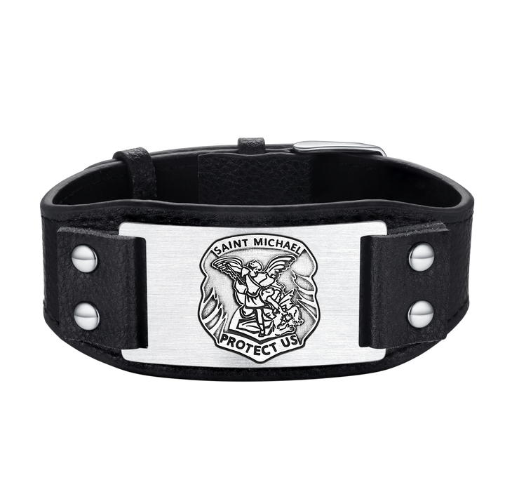 Saint Michael Leather Bracelet Wristband Gift For Men