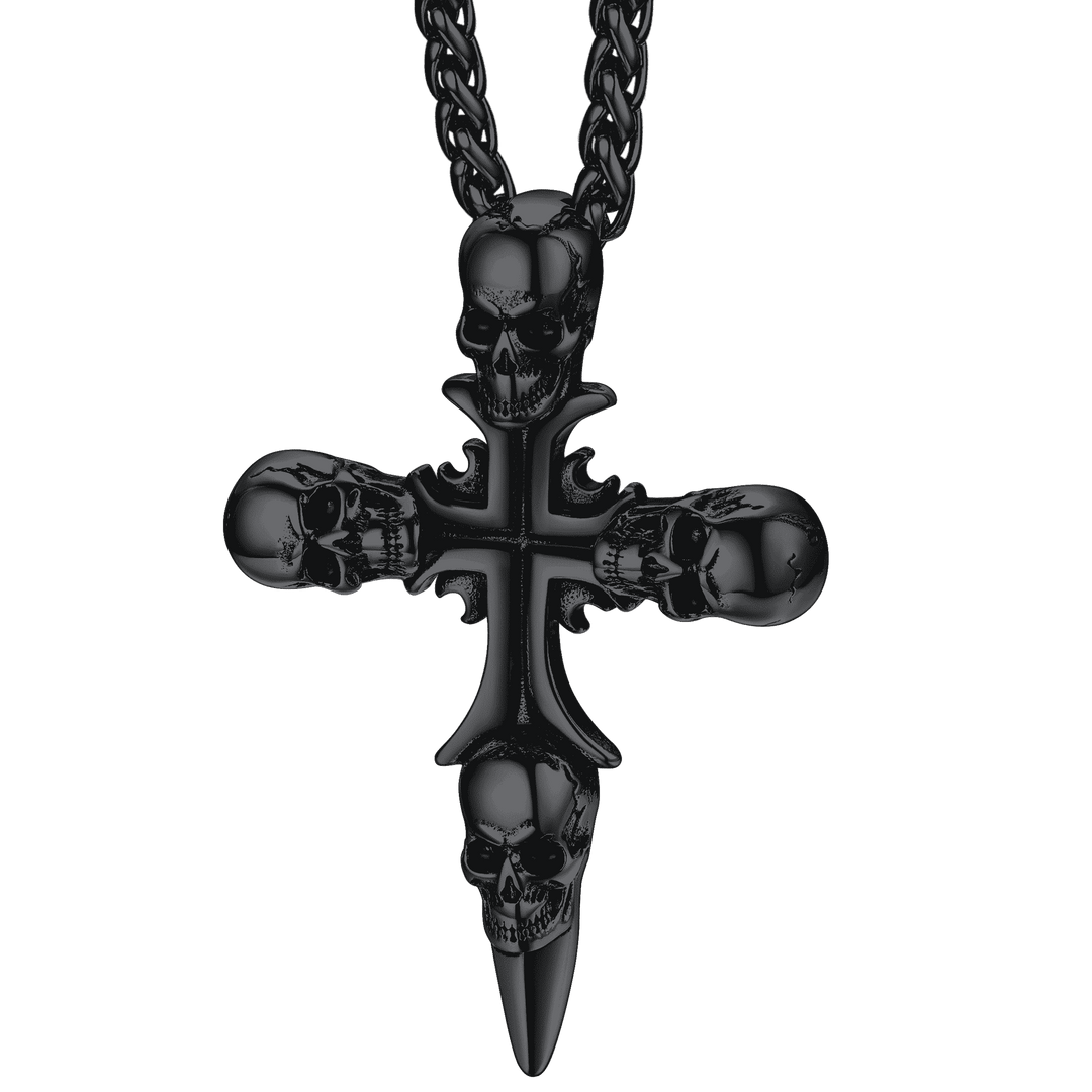 Vintage Skull Cross Necklace For Men Stainless Steel