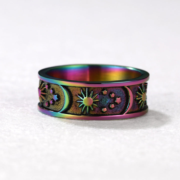 Stainless Steel Sun Moon Star Band Ring For Men