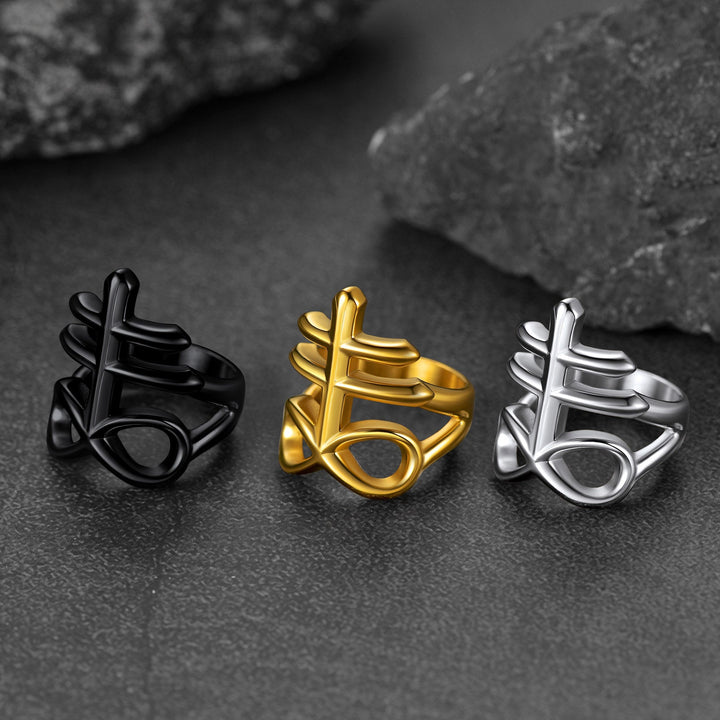 Satanic Leviathan Cross Stainless Steel Ring For Men