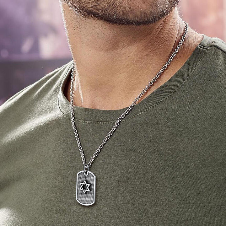 Engraved Jewish Star Of David Dog Tag Necklace For Men