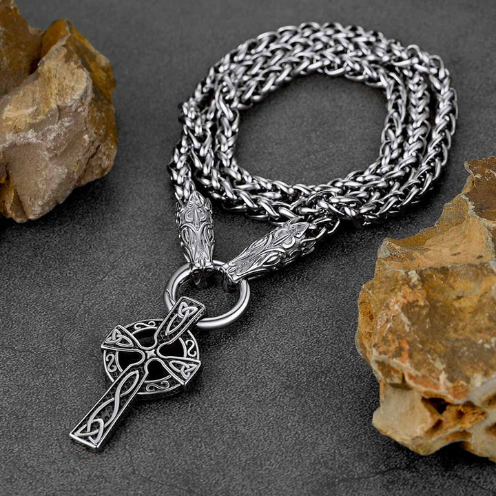 Miami Cuban Chain & Celtic Knot Cross Necklace Set for Men