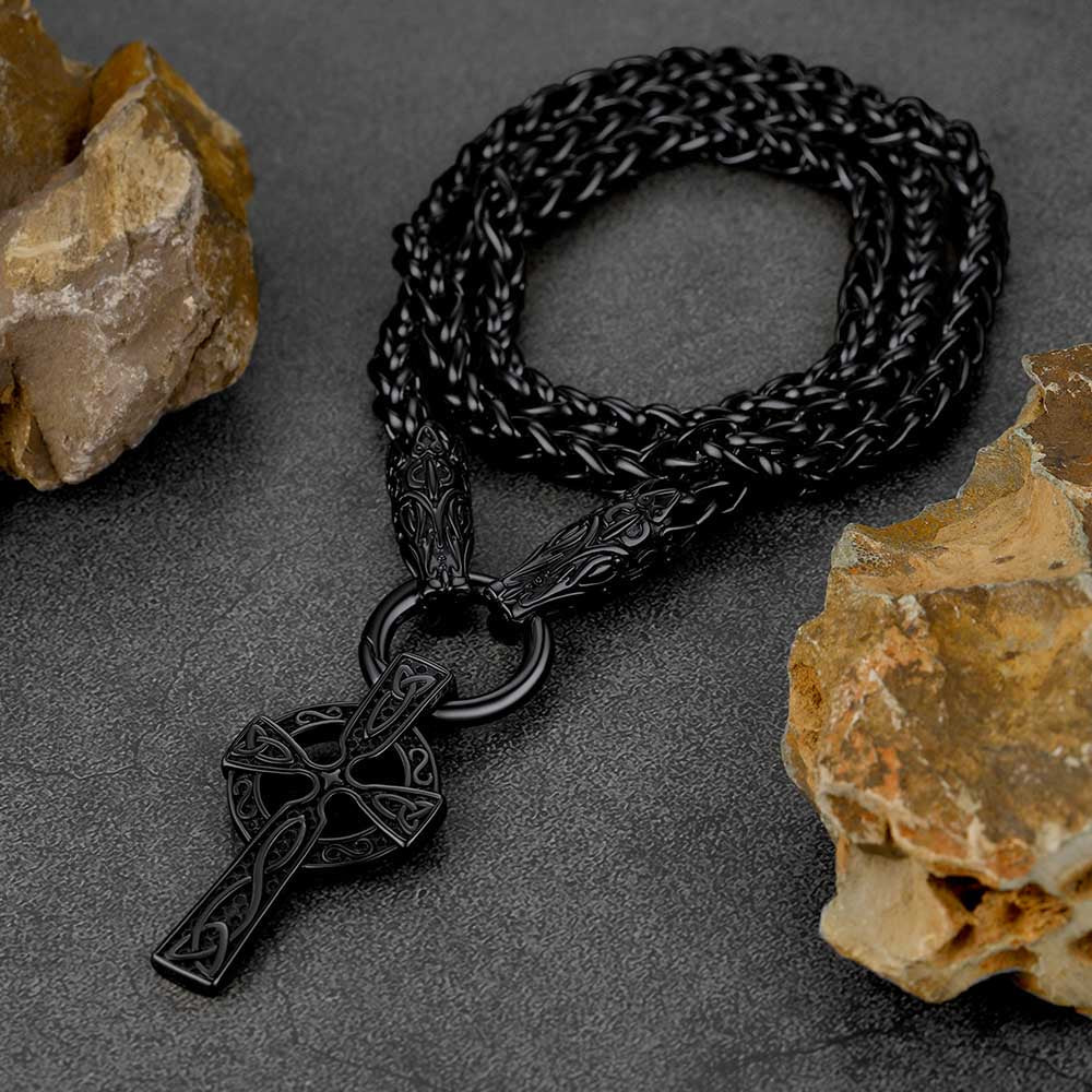 Miami Cuban Chain & Celtic Knot Cross Necklace Set for Men