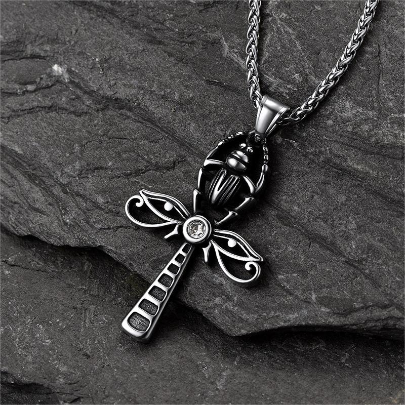 Egyptian Scarab Ankh Cross Necklace For Men Women