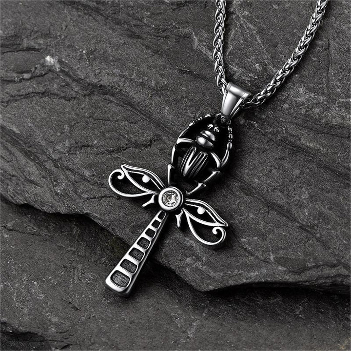 Egyptian Scarab Ankh Cross Necklace For Men Women