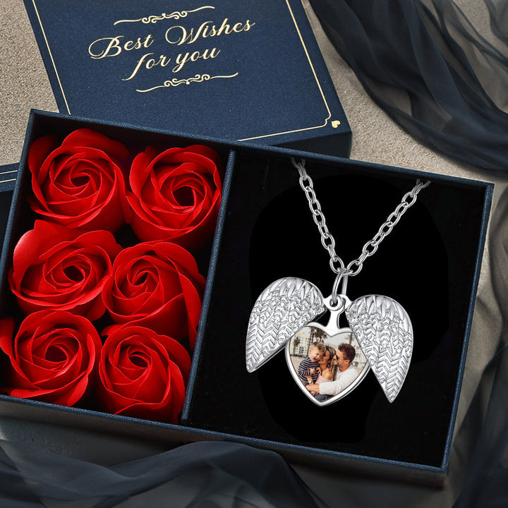 Custom Angel Wings Photo Locket Necklace for Women