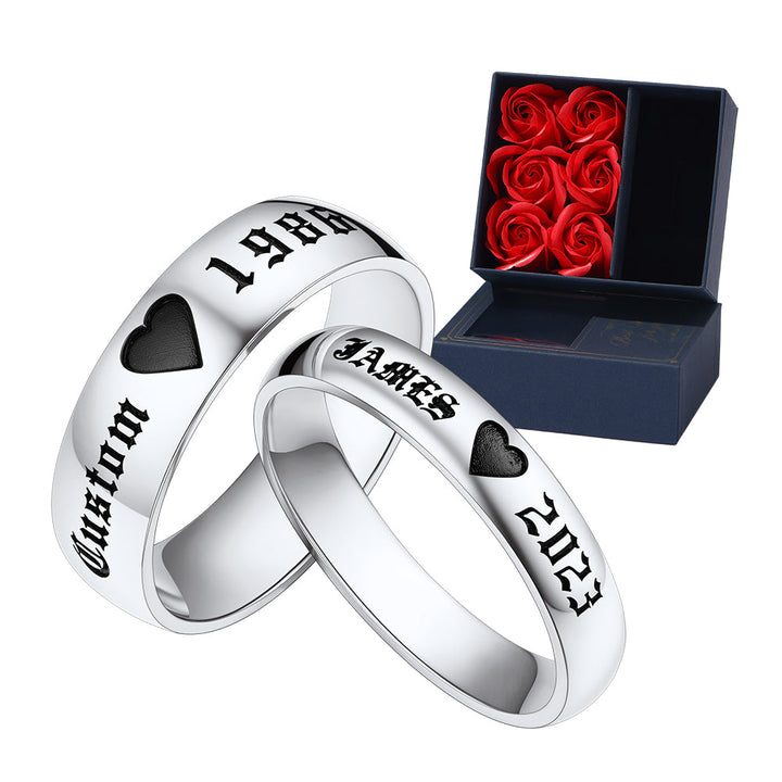Custom Engraved Matching Promise Rings Set Gift for Couple
