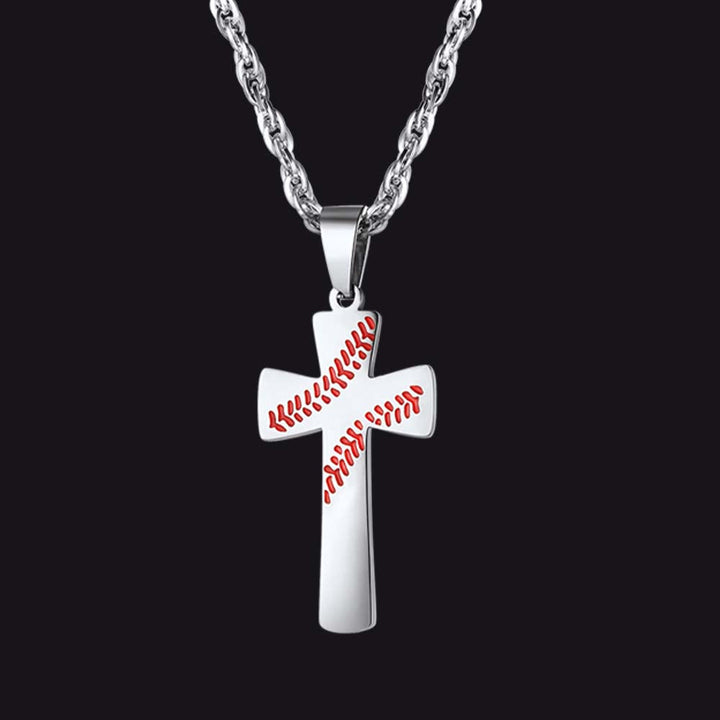 Engraved Sport Baseball Cross Necklace Pendant for Men Women