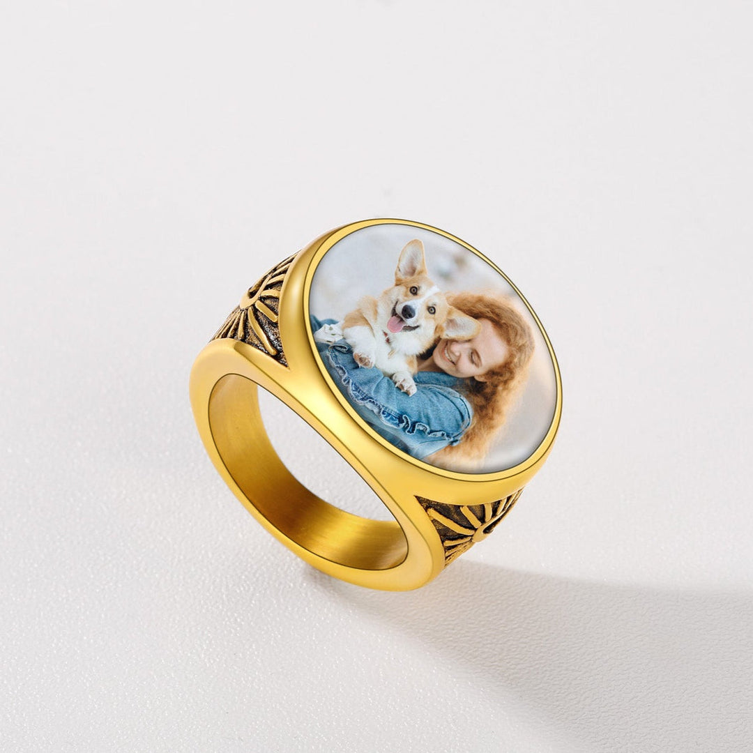 Personalized Custom Celtic Triquetra Signet Ring with Photo for Men