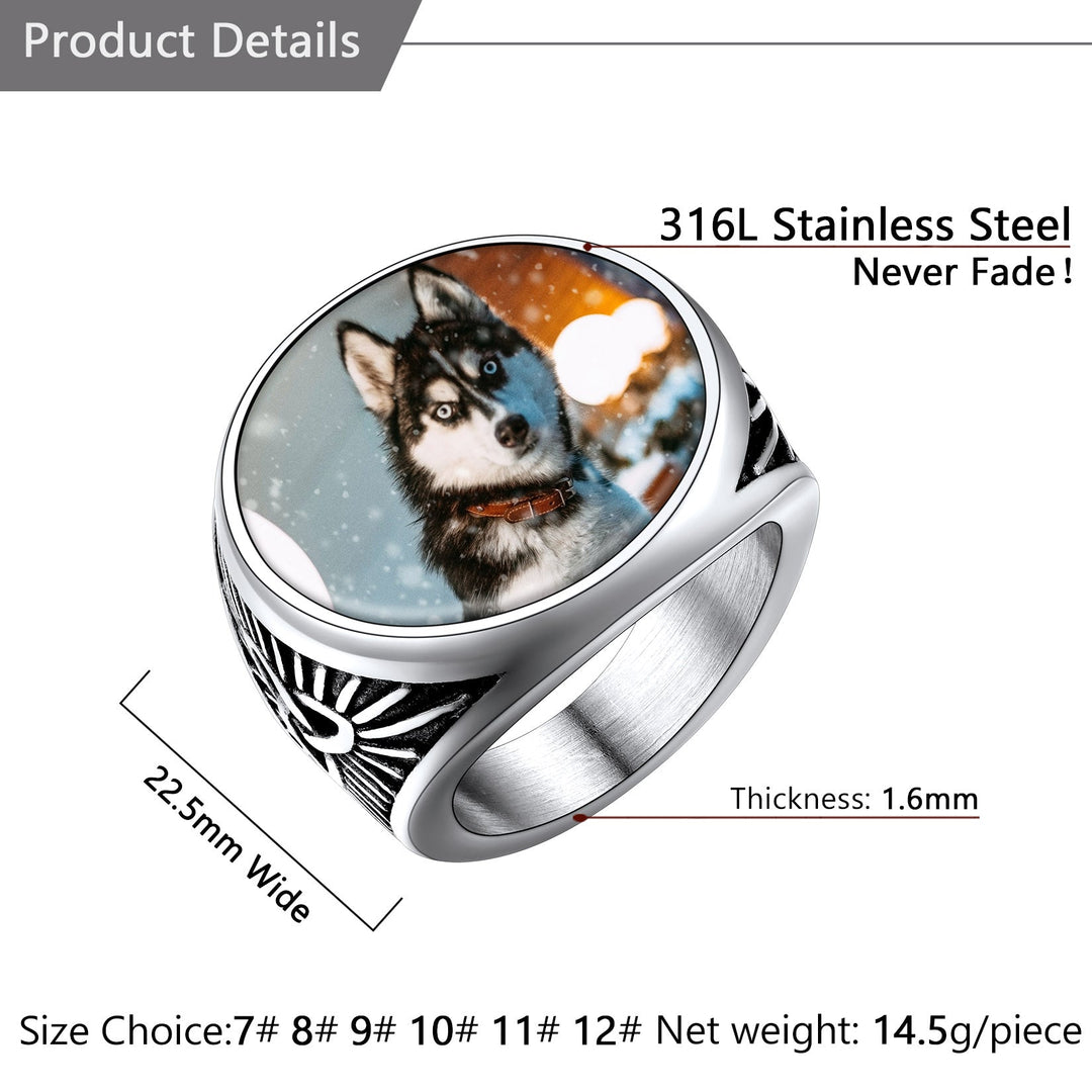 Personalized Custom Celtic Triquetra Signet Ring with Photo for Men