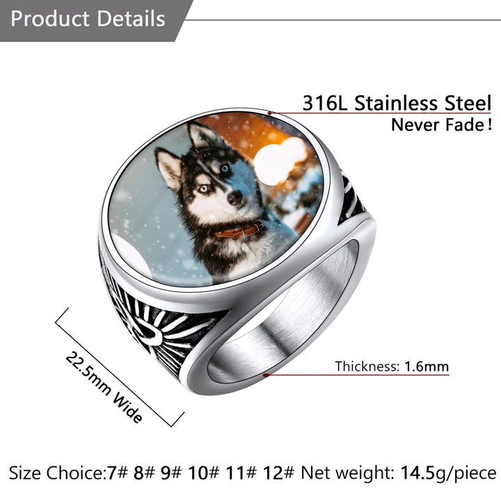 Personalized Custom Celtic Triquetra Signet Ring with Photo for Men