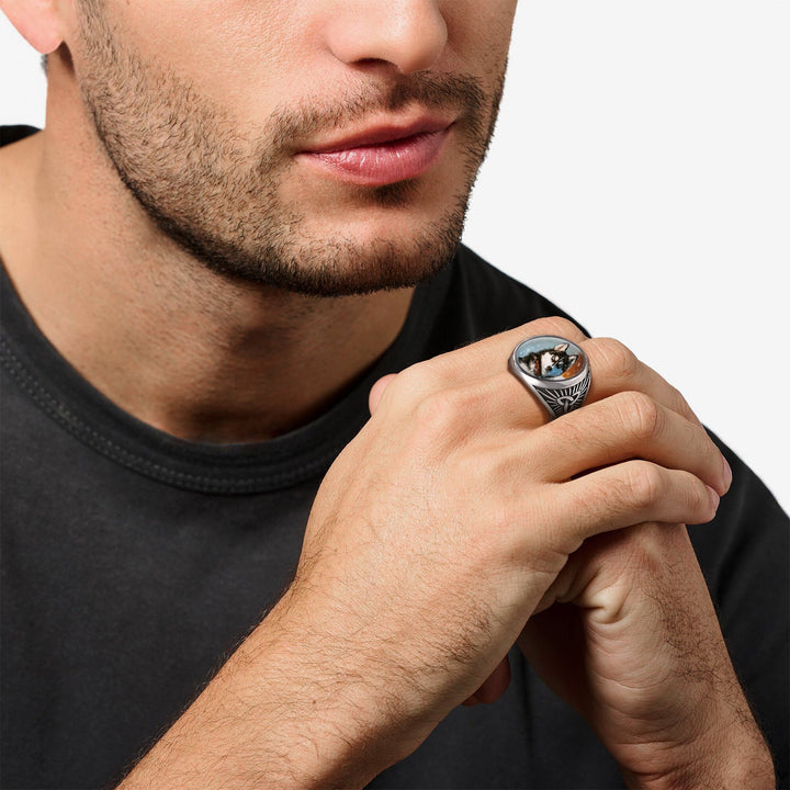 Personalized Custom Celtic Triquetra Signet Ring with Photo for Men