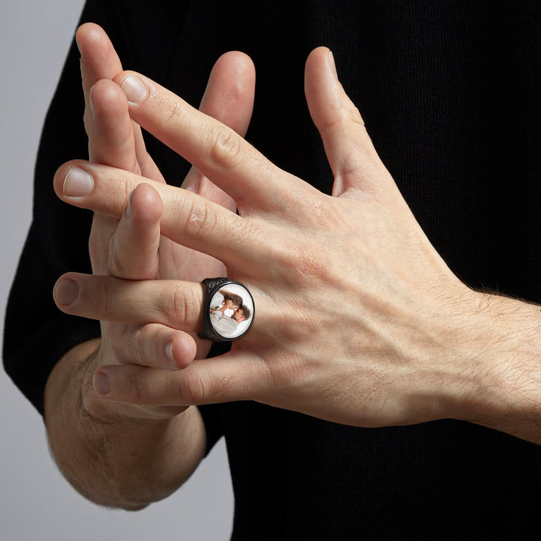 Personalized Custom Celtic Triquetra Signet Ring with Photo for Men