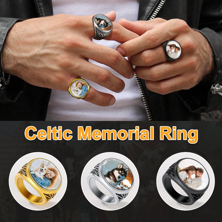 Personalized Custom Celtic Triquetra Signet Ring with Photo for Men