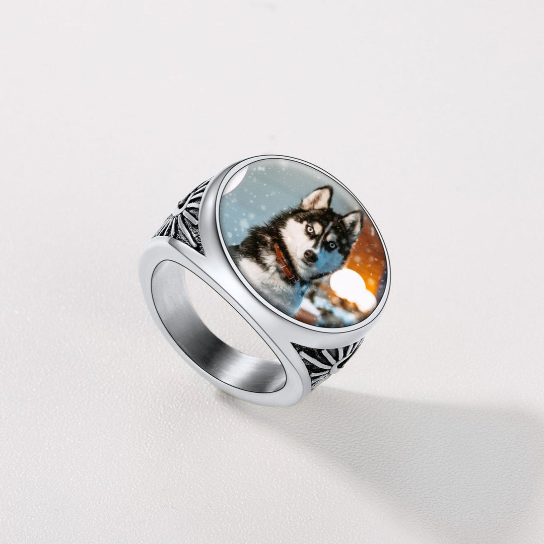 Personalized Custom Celtic Triquetra Signet Ring with Photo for Men