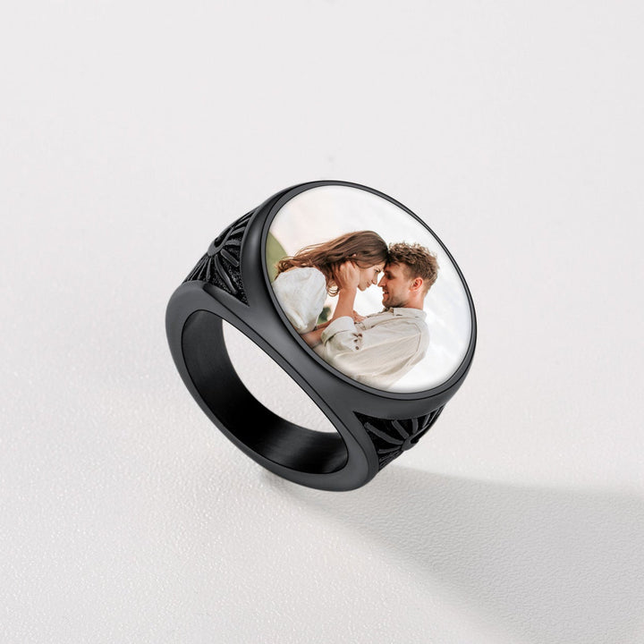 Personalized Custom Celtic Triquetra Signet Ring with Photo for Men