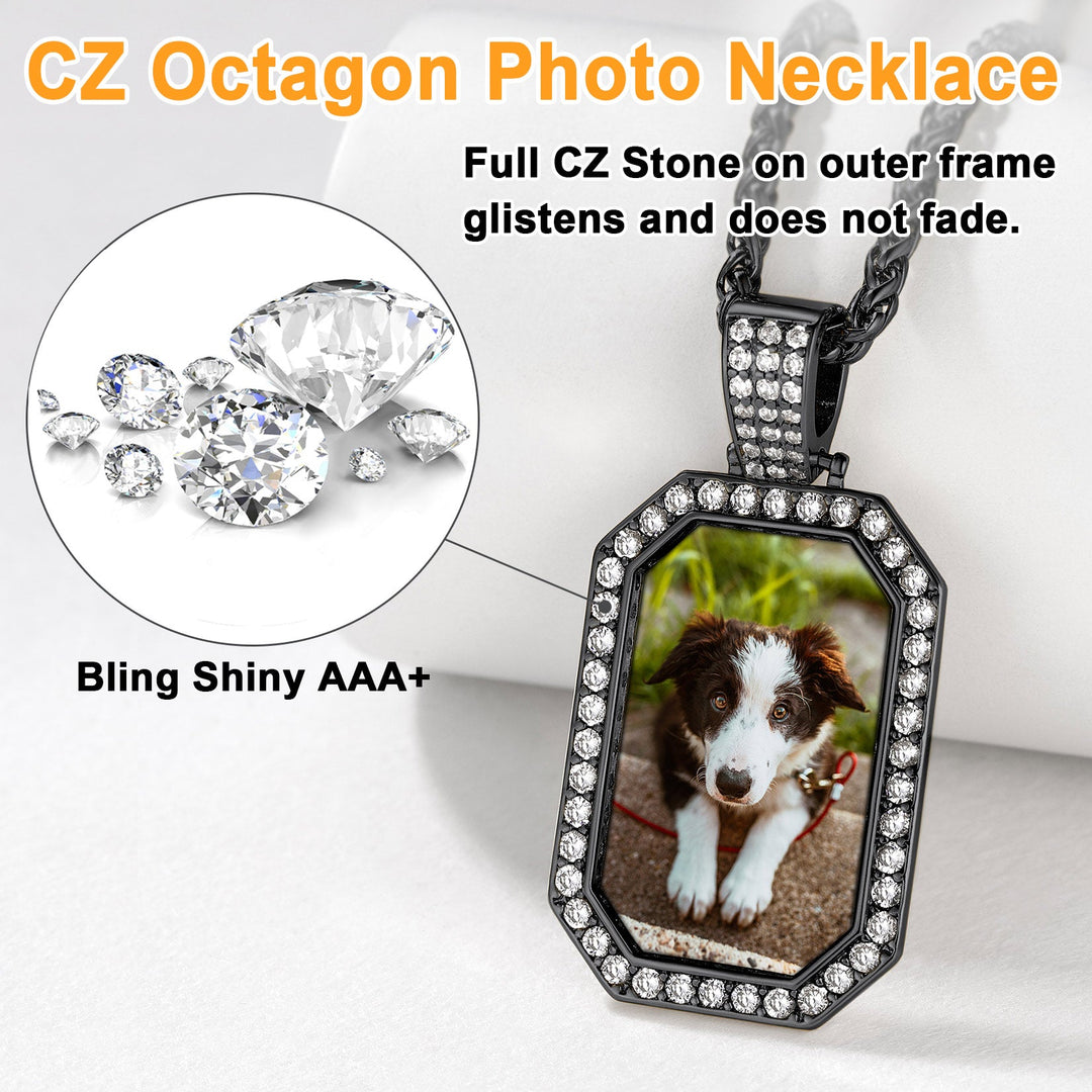 Memorial Personalized Picture Dog Tag Necklace with CZ for Men Mom Family