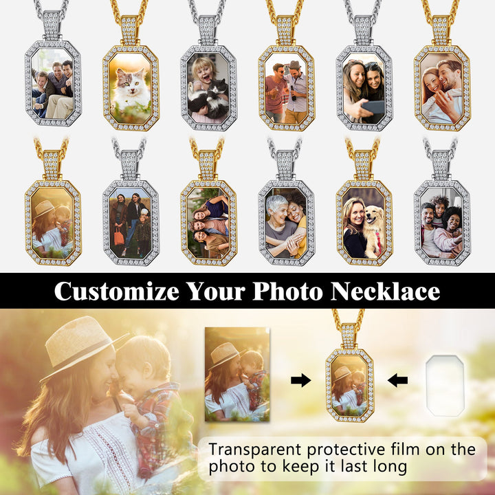 Memorial Personalized Picture Dog Tag Necklace with CZ for Men Mom Family