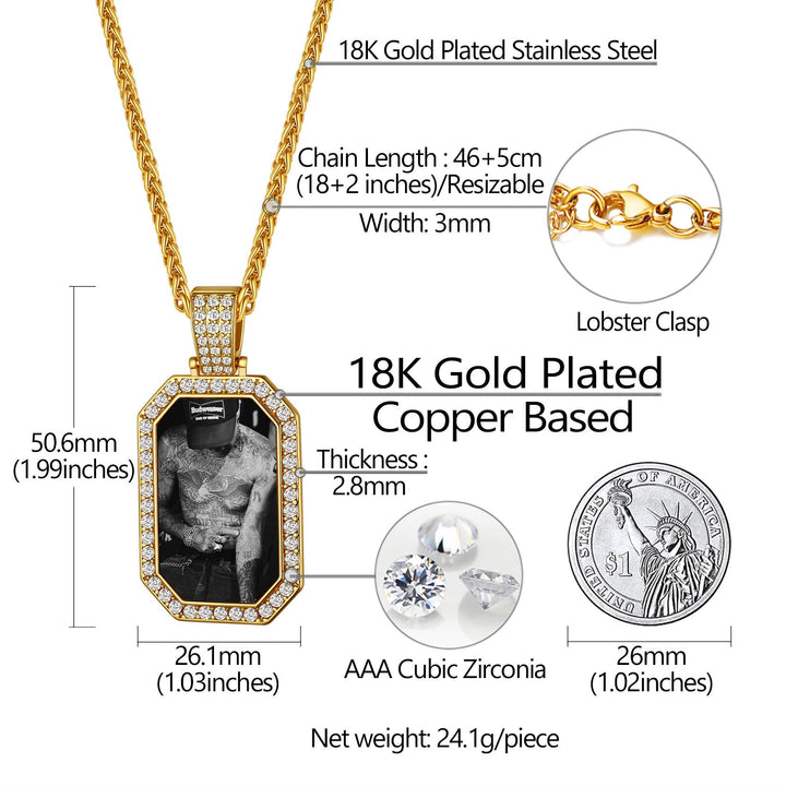 Memorial Personalized Picture Dog Tag Necklace with CZ for Men Mom Family